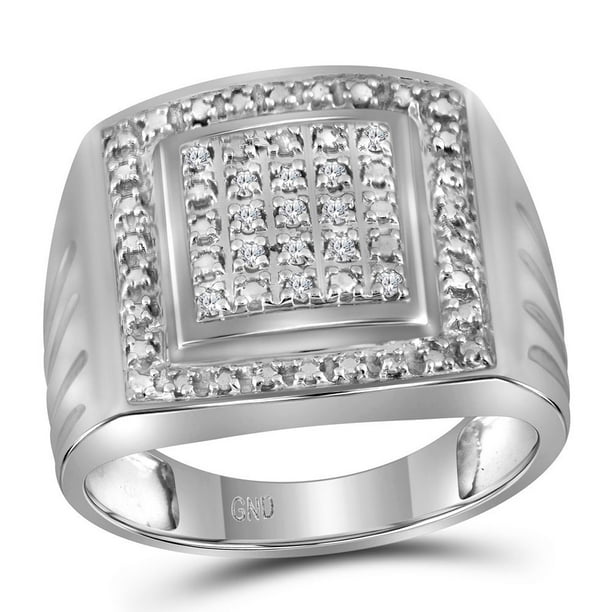Sterling Silver Mens Round Diamond Square Frame Cluster Ring 1/10 Cttw Sterling Silver Mens Round Diamond Square Frame Cluster Ring 1/10 Cttw